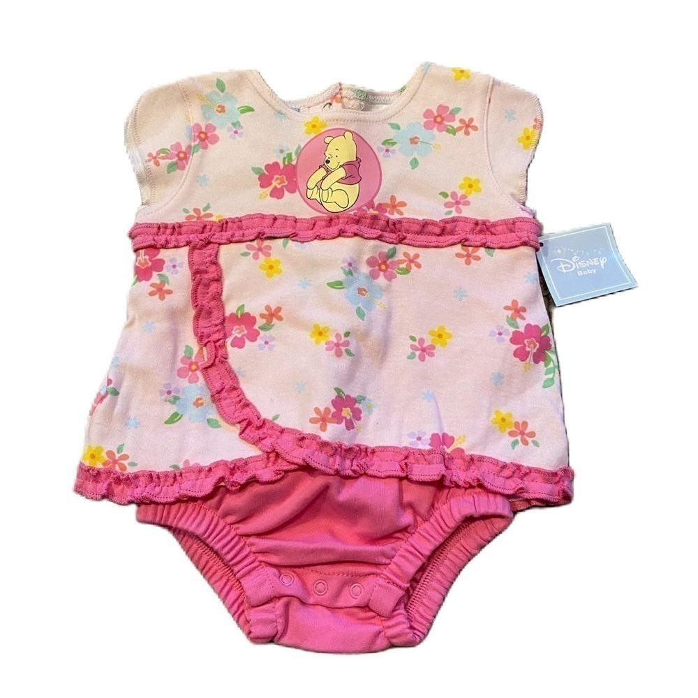 Vintage Disney Winnie The Pooh One Piece Dress New 3-6 Mos 90s Pink